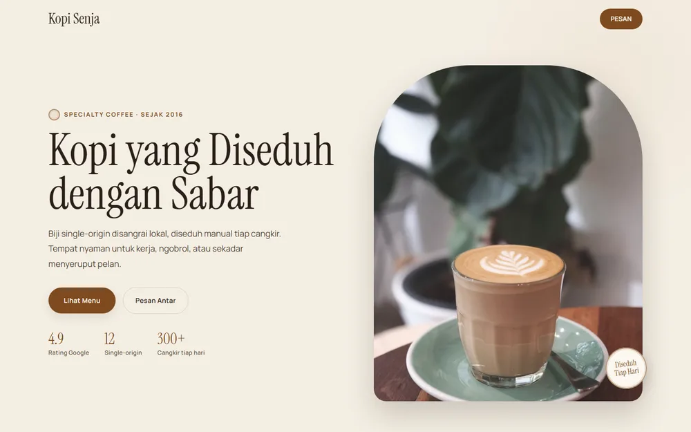 Kopi Senja, preview template kafe